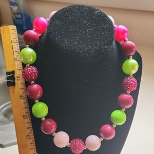 Pink and Green Beaded Necklace with Textured Beads